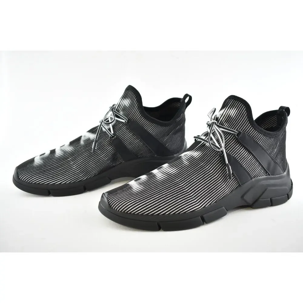Prada Logo Knit Row Sock Black White Low Flat Trainer Sneaker Men UK 9.5 US 10.5 - Picture 10 of 12